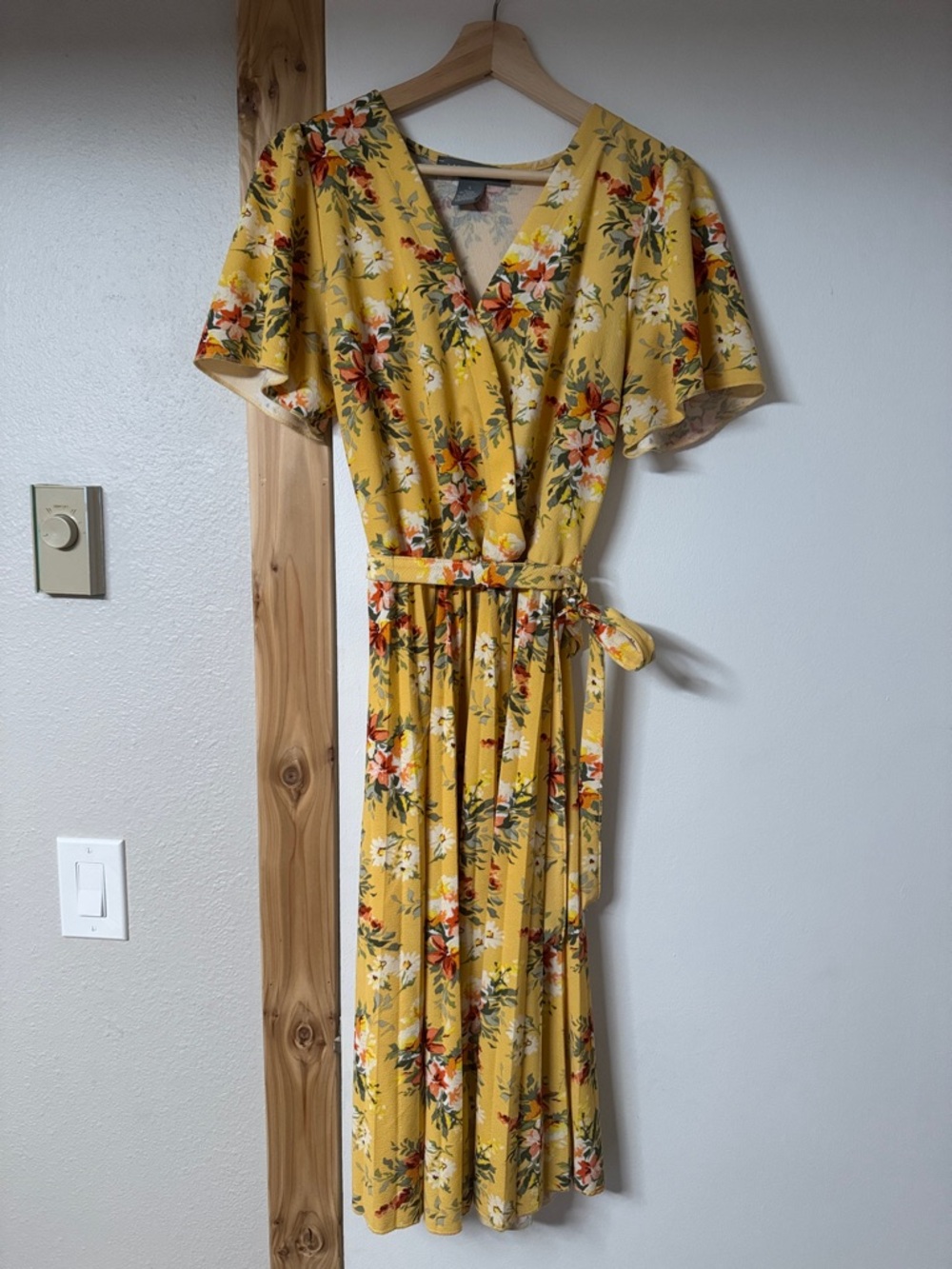 Yellow Floral Wrap Midi Dress with Tie Waist - Lark + Grey
